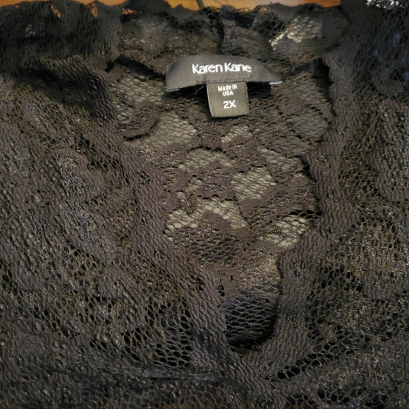 Karen Kane Black Dress Lace Overlay Scallop Hem Cocktail Holiday Party NYE Sz 2X - Picture 10 of 13